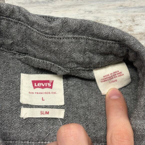 Levis Battery Housemark Slim Gray Mens Large Long Sleeve Button Up Shirt EUC - Picture 4 of 10